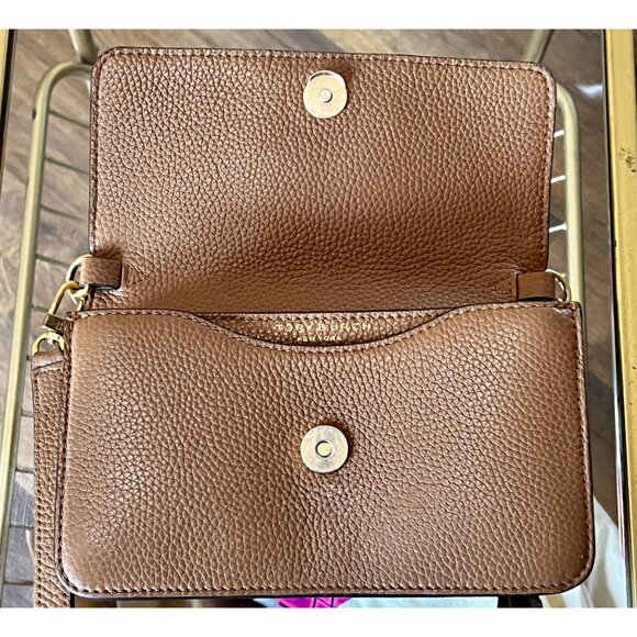 AUTHENTIC TORY BURCH CAMEL BROWN LEATHER BRITTEN SHOULDER BAG/CROSSBODY - Picture 6 of 11